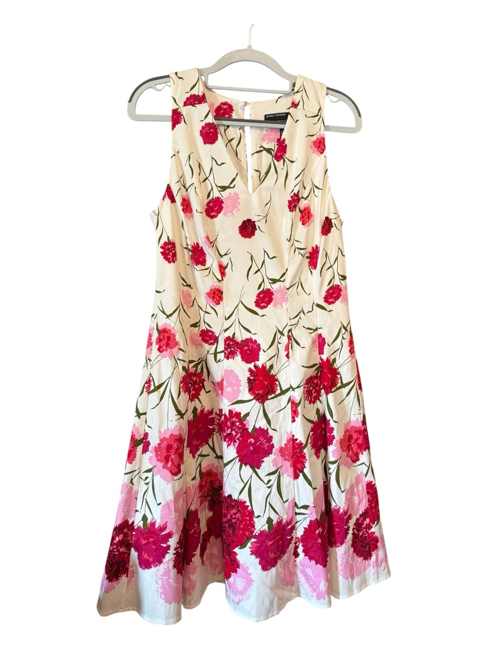 Maggy London Floral Fit & Flare Dress Size 6 Pink Floral V Neck Sleeveless Sz 6